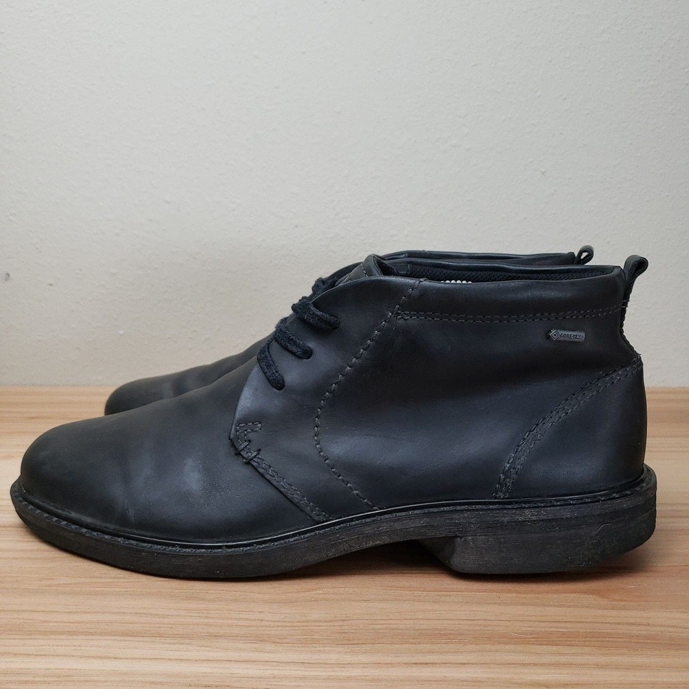 Ecco Men's 44 Lace Up Chukka Boots Black Leather‎ Gortex Waterproof Shoes